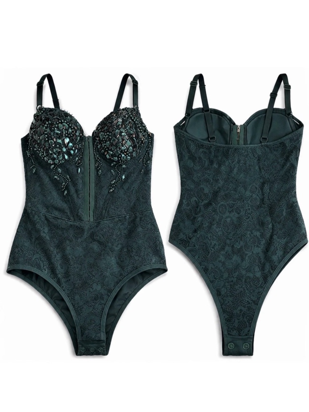 Windsor Dark Green Lace & Beaded Corset Bodysuit. New without tags